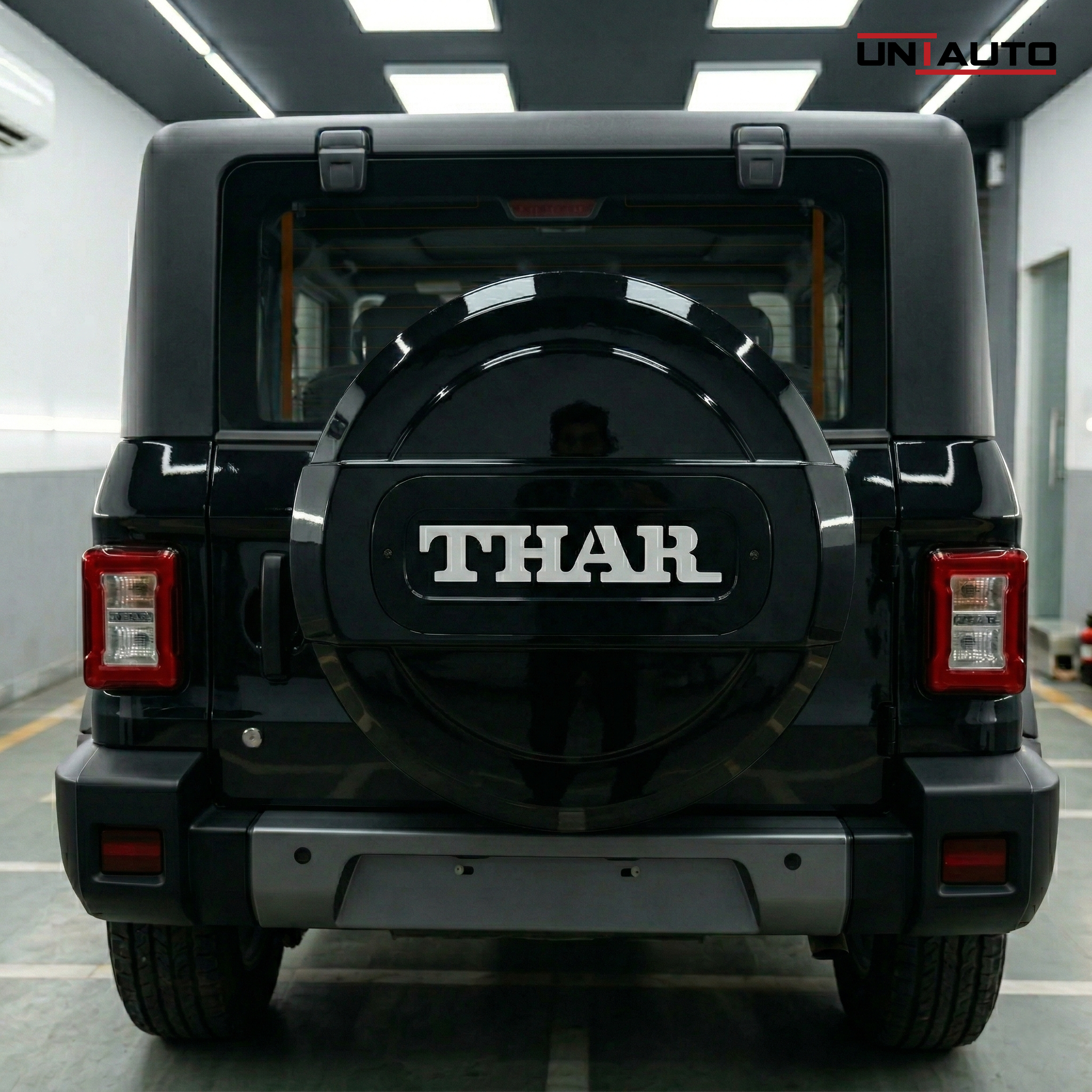 Uniauto LED Stepney Cover for Mahindra Thar | Premium Rear Wheel Cover with illuminated LOGO