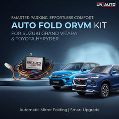 طقم ترقية المرايا الجانبية القابلة للطي تلقائياً (Auto Fold ORVM) لسيارتي سوزوكي جراند فيتارا وتويوتا أوربان كروزر هايريدر | تركيب مرايا قابلة للطي تلقائياً للفئات الأساسية والمتوسطة