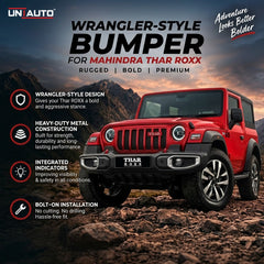 مصد بنمط "رانجلر" من مادة ABS لسيارة ماهيندرا ثار روكس (Mahindra Thar ROXX) | متوافق مع الوسائد الهوائية والمستشعرات | تصميم جاهز لتركيب الرافعة (Winch)