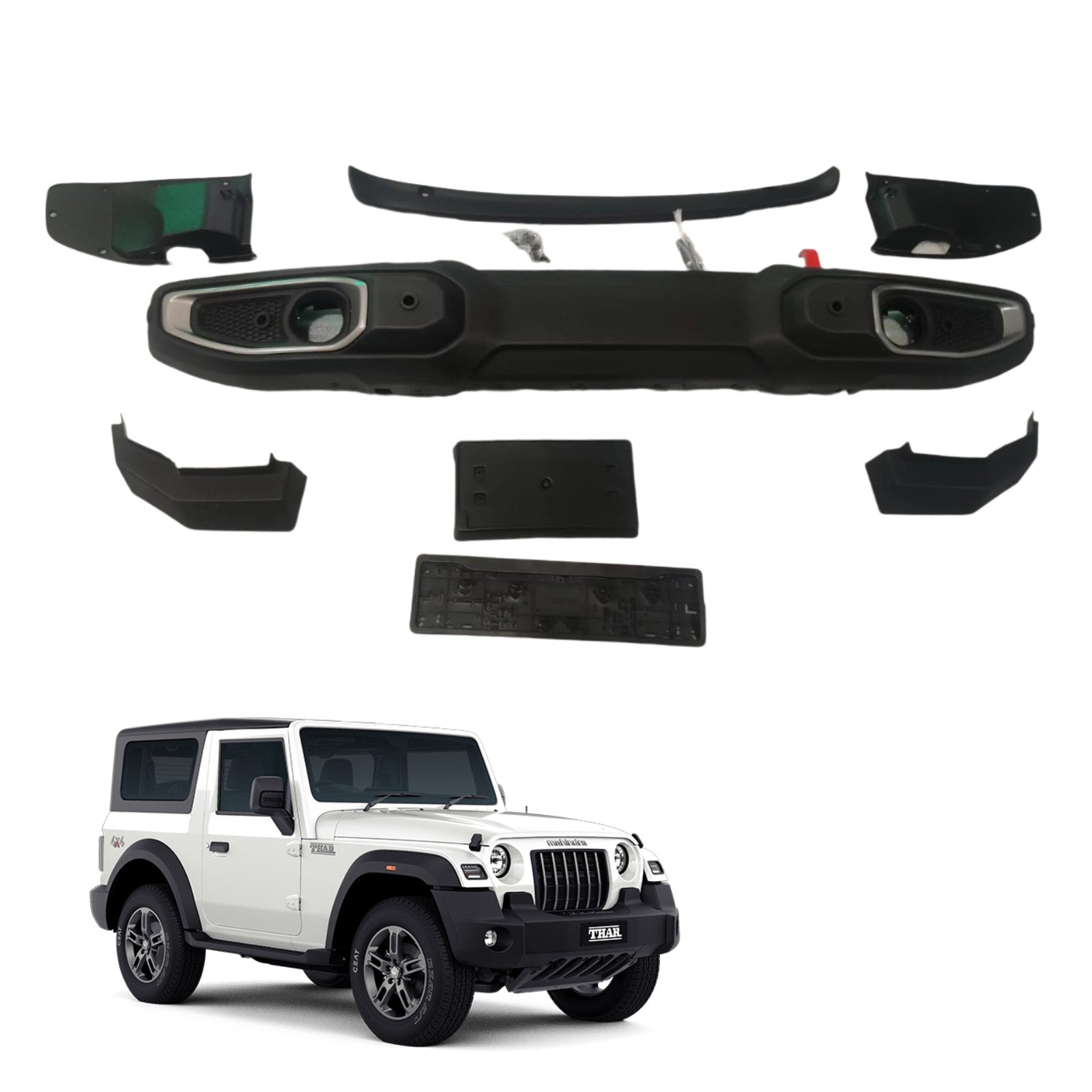 ABS Wrangler Style Bumper with Air Bag and Front Sensor Activation for Mahindra Thar | With Winch Provision