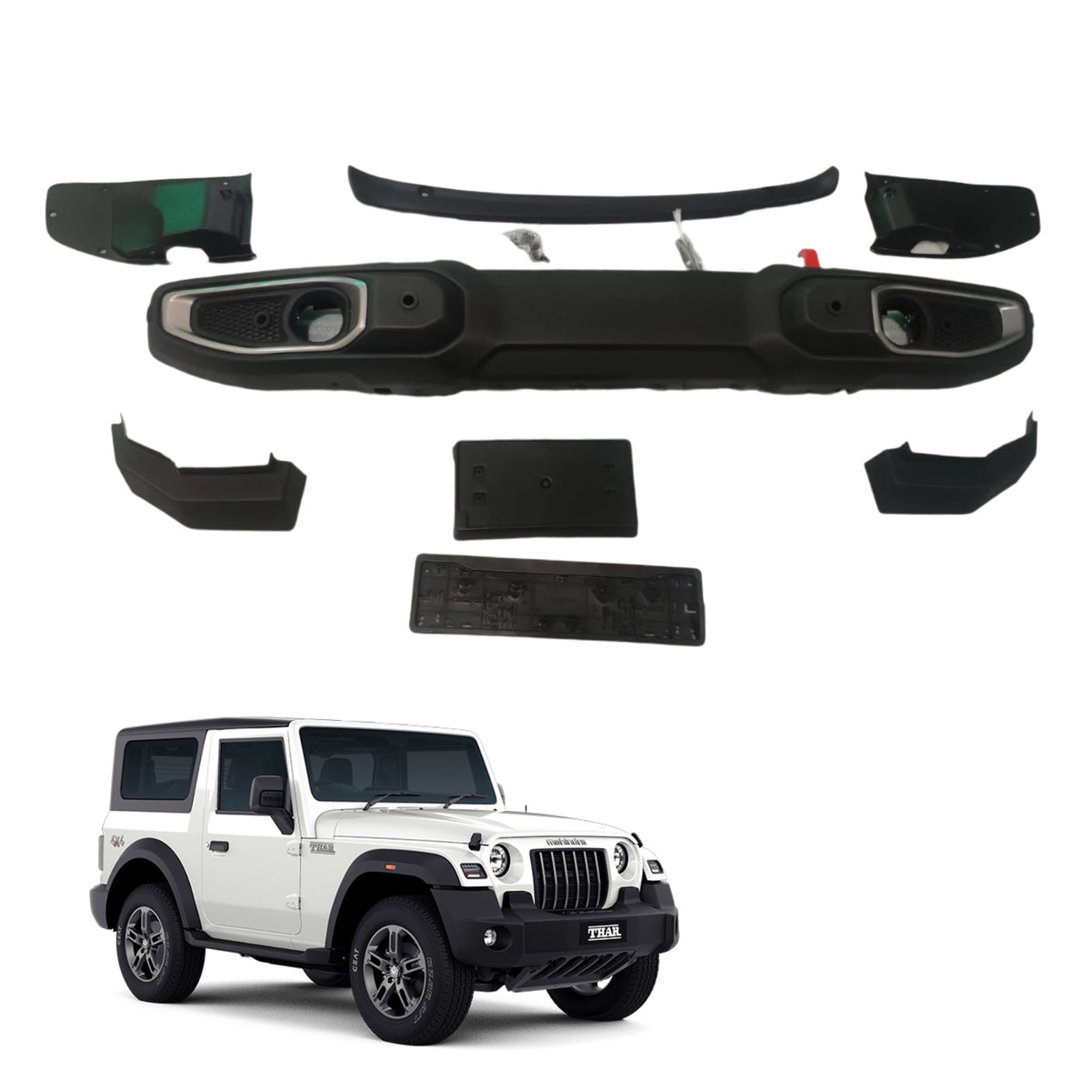 ABS Wrangler Style Bumper with Air Bag and Front Sensor Activation for Mahindra Thar | With Winch Provision