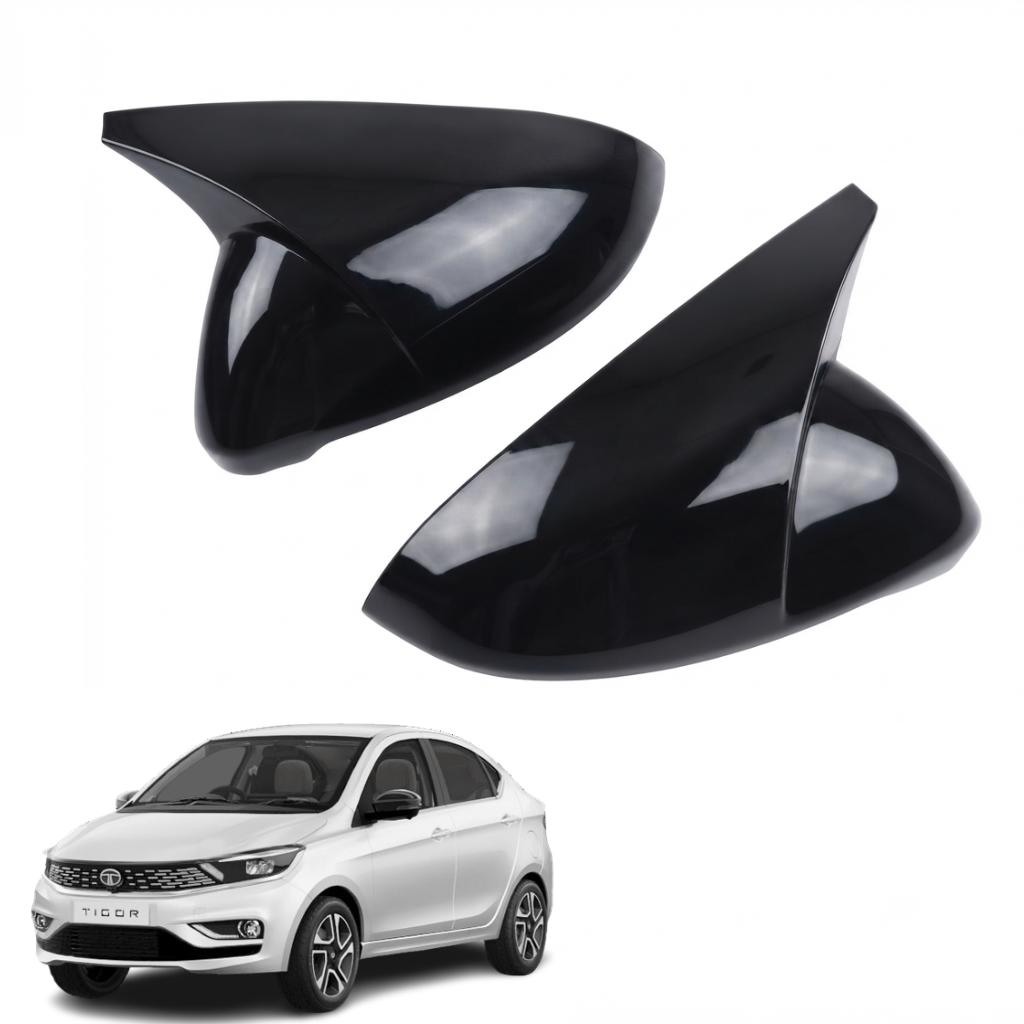 Batman Style ORVM Covers for TATA Tigor 2025 onwards | Premium Gloss Black Mirror Covers