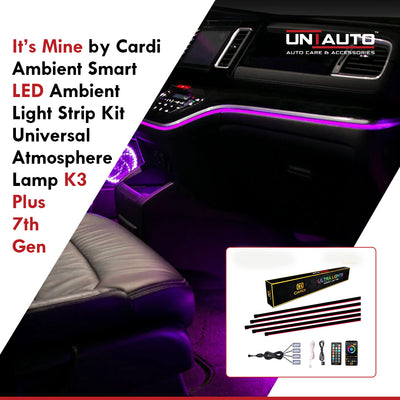 Uniauto ItsMine by Cardi |  K3 Plus 7th Gen, 6-in-1 | Ambient Smart LED Light Strip Kit for Interior Car Lighting | Universal Atmosphere Ambient Lighting Solution with App control