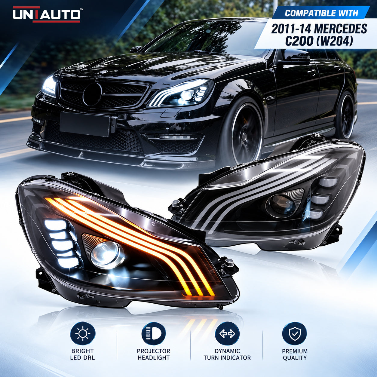 Mercedes C-Class W204 S-Class Style LED Headlights | UNIAUTO | Dynamic Turn Indicators I Expecting Delivery 20-25 days.