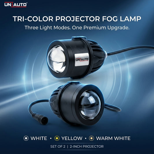 Uniauto 2 Inch Tri-Color Projector Fog Lamp Universal LED Fog Light – White, Yellow & Warm White (Set of 2)