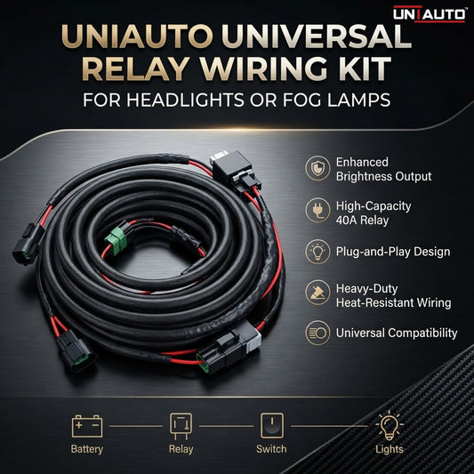 Uniauto Fog Lamp or Headlight Wiring Kit with Relay | Direct Fit Fog Light or Headlight Wiring Harness | Plug-and-Play for Simple Installation