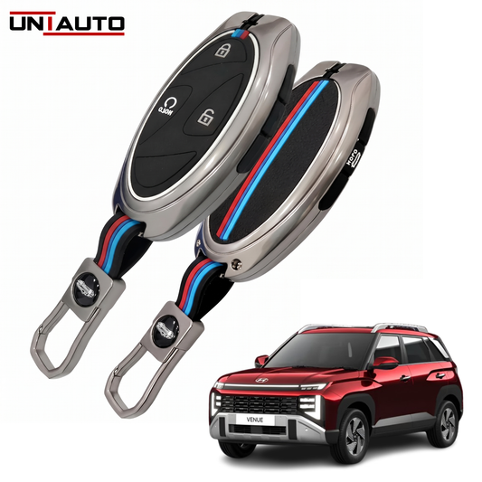 Metal Key Cover for Hyundai Venue 2025 onwards - 4 Button Smart Key (Black) | Zinc Alloy (Pack of 2)