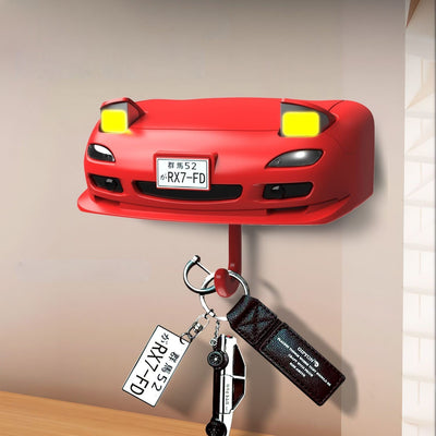 Mazda RX-7 FD Inspired LED Wall Key Holder – Car Face Hook Organizer with Pop-Up Headlights – Unique Key Hanger for Garage, Home, Office – Red Car Accessory Gift for Car Enthusiasts