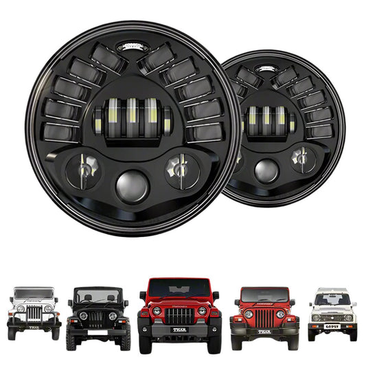 7inch Eagle Style LED Headlight 120W (H4 Plug) | High Beam | Low Beam | White DRL | Yellow Indicator for Thar