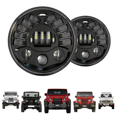 7inch Eagle Style LED Headlight 120W (H4 Plug) | High Beam | Low Beam | White DRL | Yellow Indicator for Thar