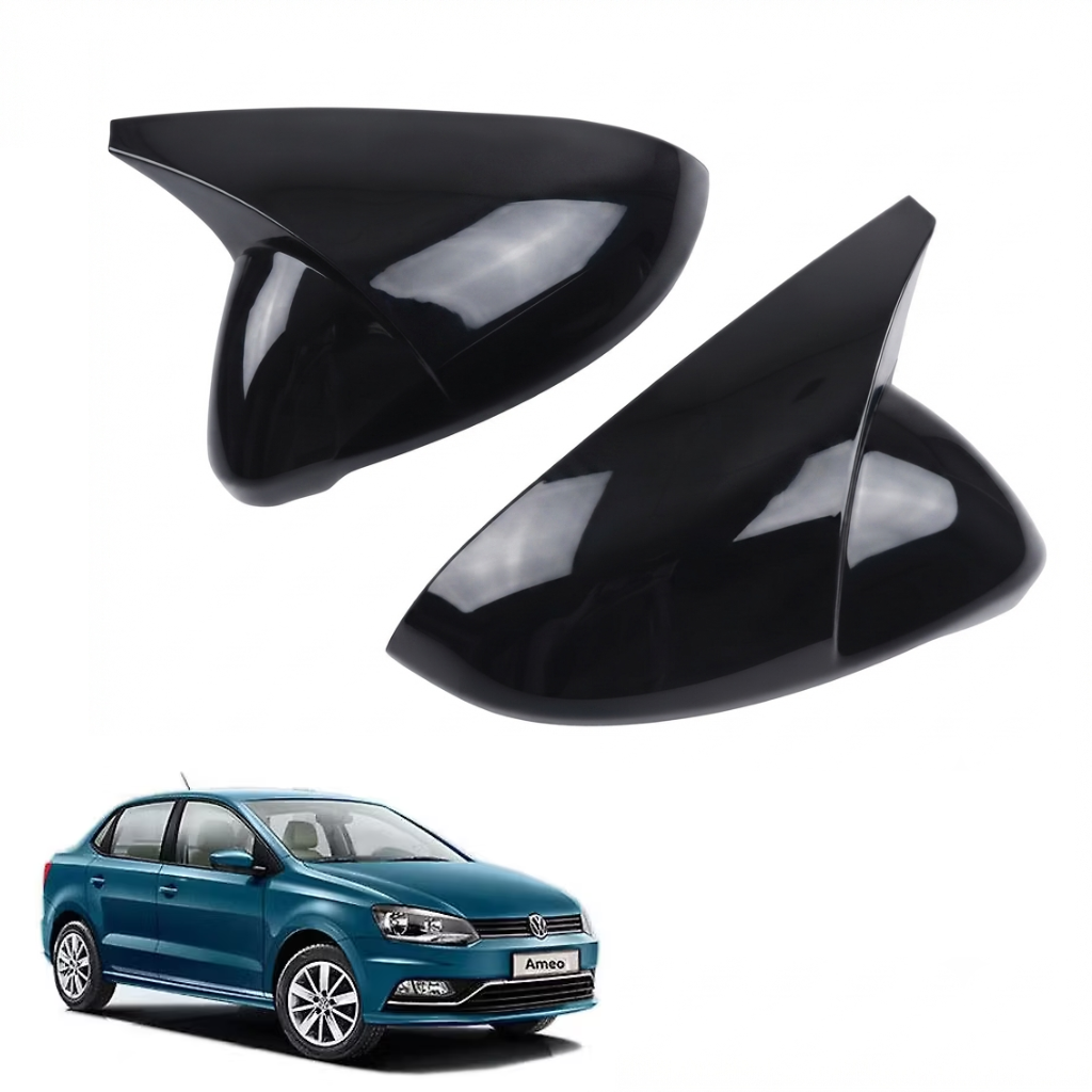 Batman Style ORVM Covers for Volkswagen Ameo  | Premium Gloss Black Mirror Covers