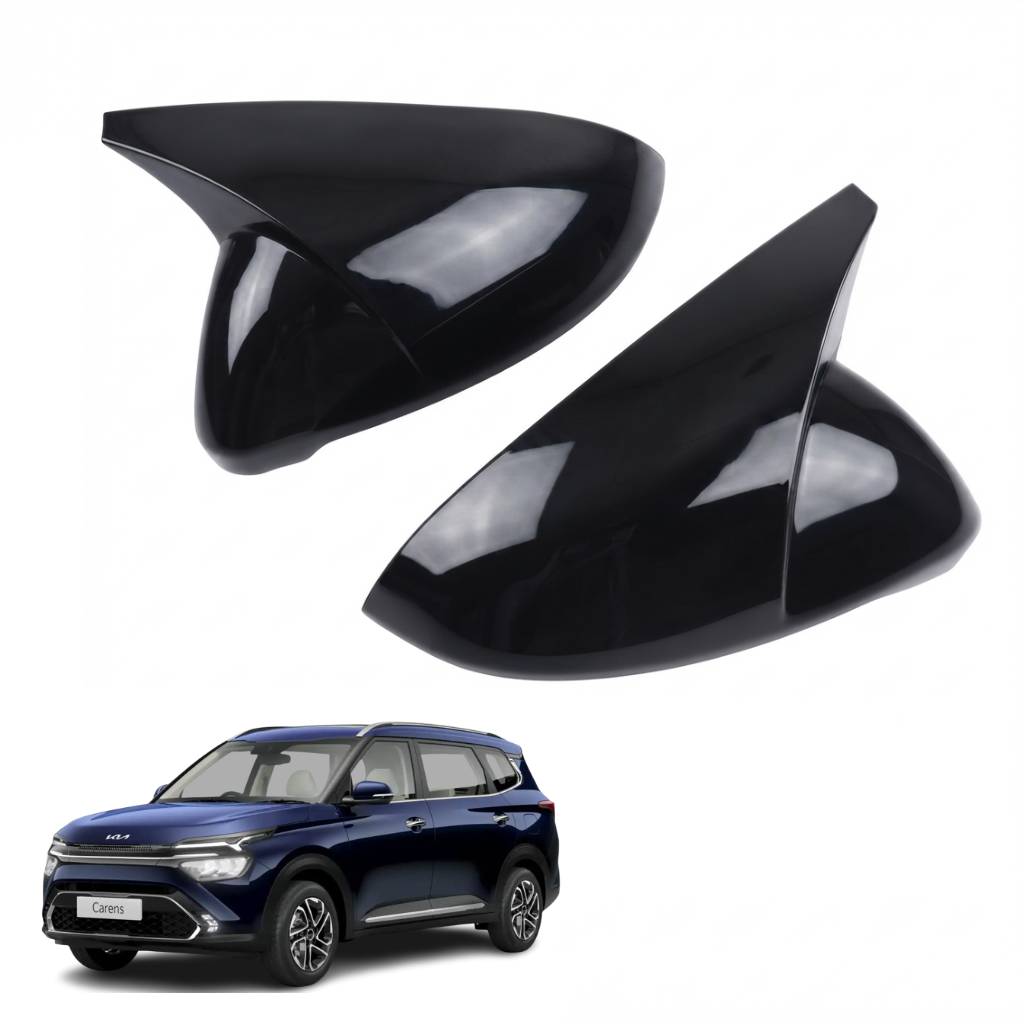 Batman Style ORVM Covers for KIA Carens | Premium Gloss Black Mirror Covers