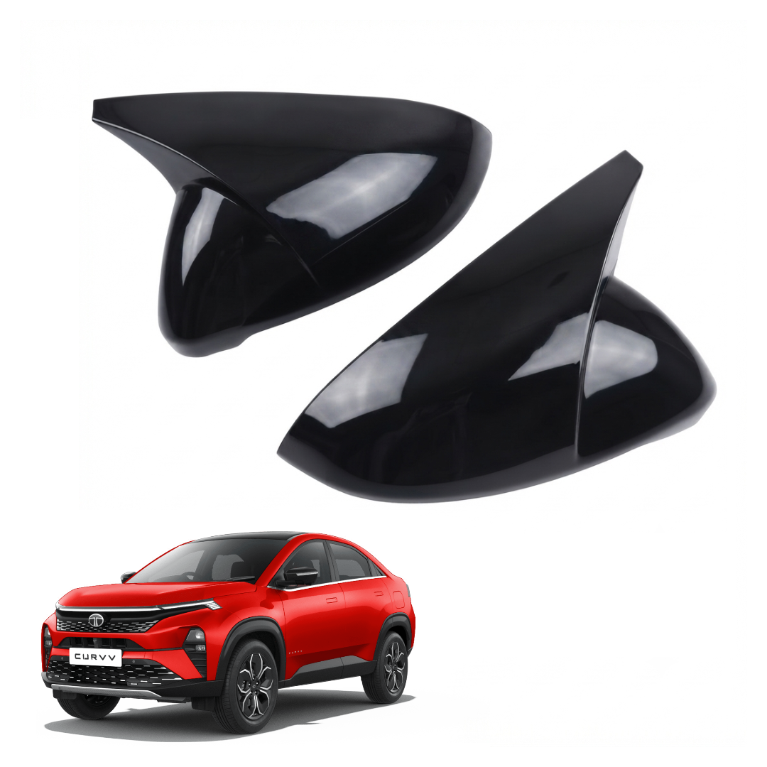 Batman Style ORVM Covers for TATA Curvv | Premium Gloss Black Mirror Covers