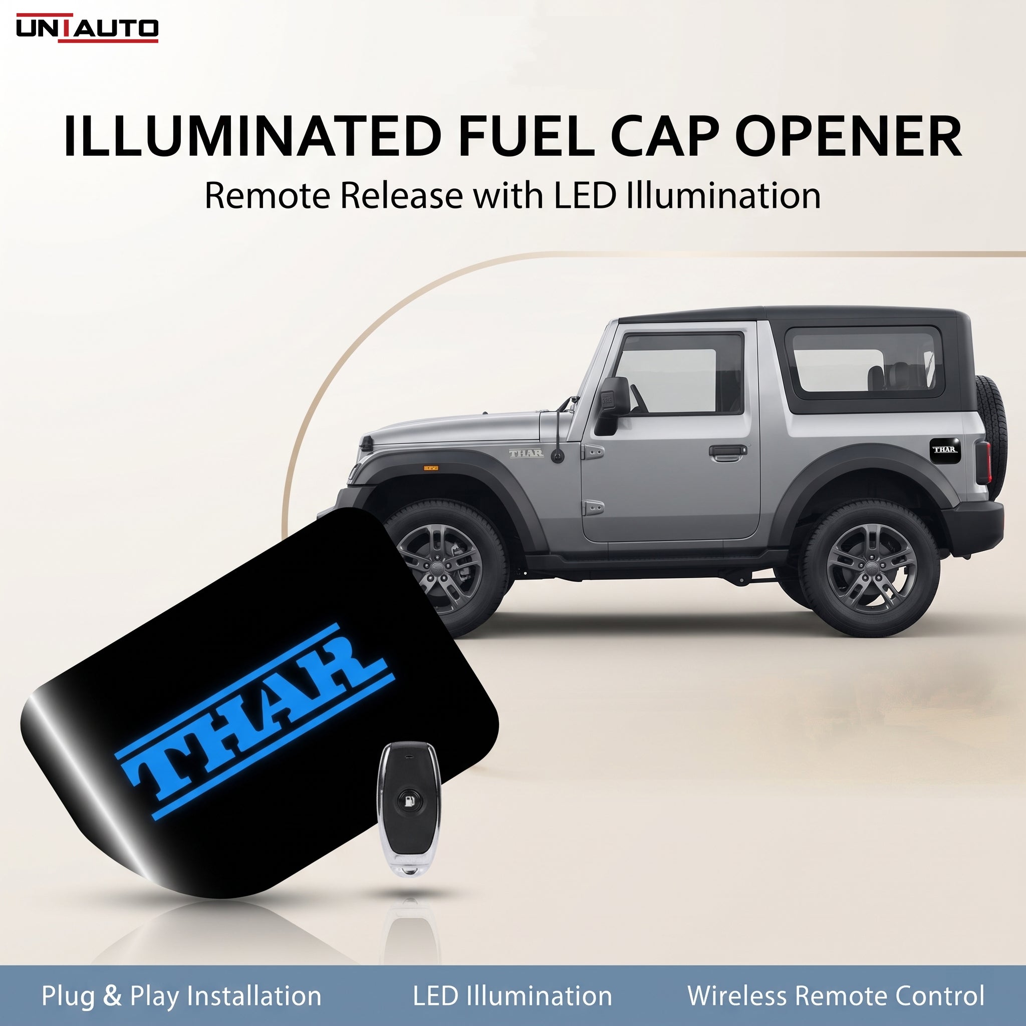 Uniauto Illuminated and Remote-Controlled Fuel cap opener | Wireless Fuel Lid for THAR | 1 Year Warranty