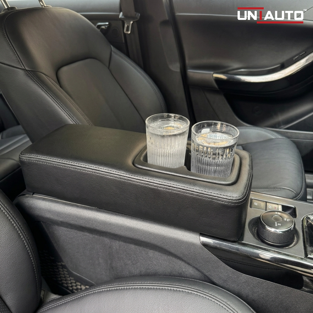 Extended Arm Rest with Dual Cup Holder for Tata Curvv EV | Premium Leatherette Console Armrest Storage cover