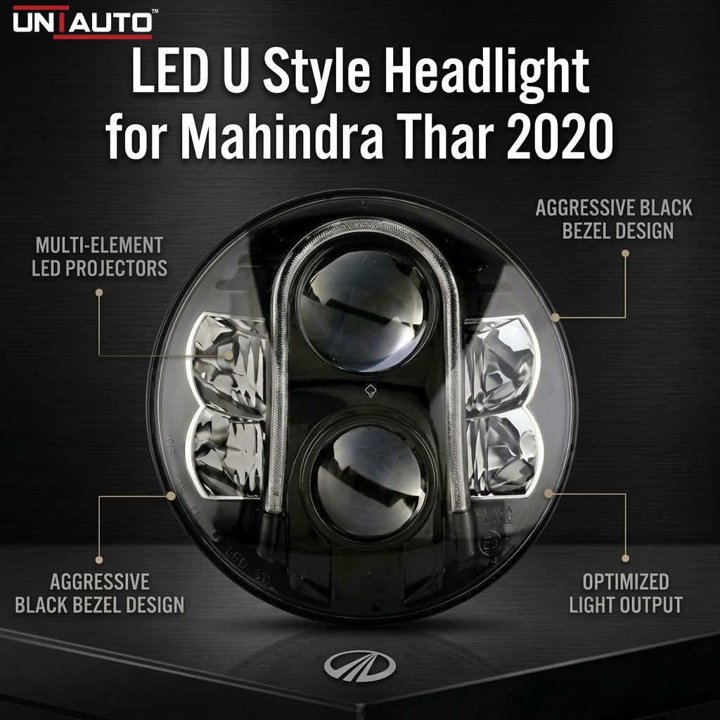 LED U Style Headlight for Mahindra Thar 2020 | High Beam | Low Beam | White DRL