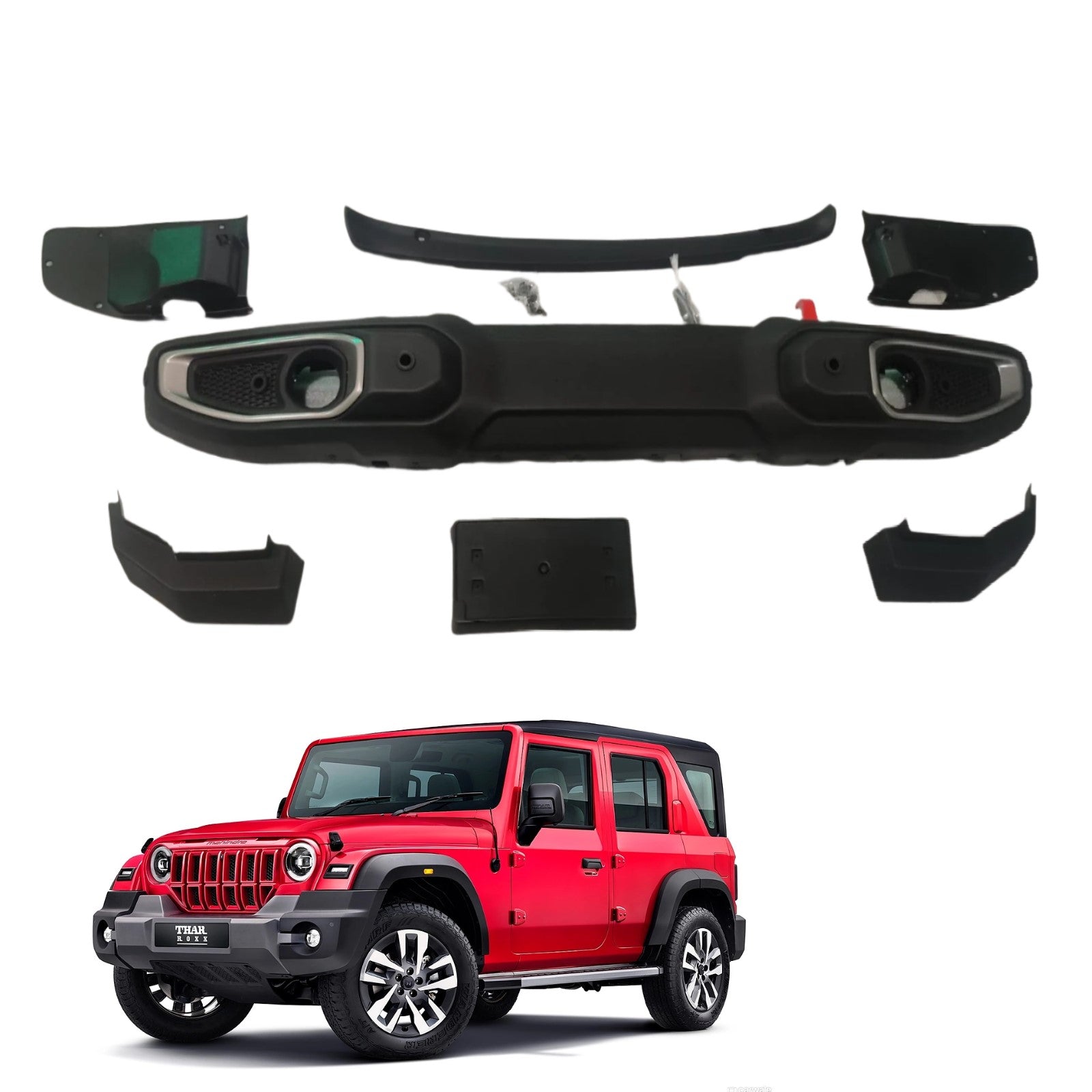 ABS Wrangler-Style Bumper for Mahindra Thar ROXX | Airbag & Sensor Compatible | Winch-Ready Design