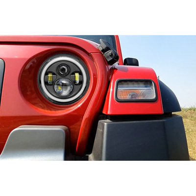 LED Full Ring Dual color DRL 110-watt Headlight for Mahindra Thar 2020 | High Beam | Low Beam | White DRL | Yellow Indicator