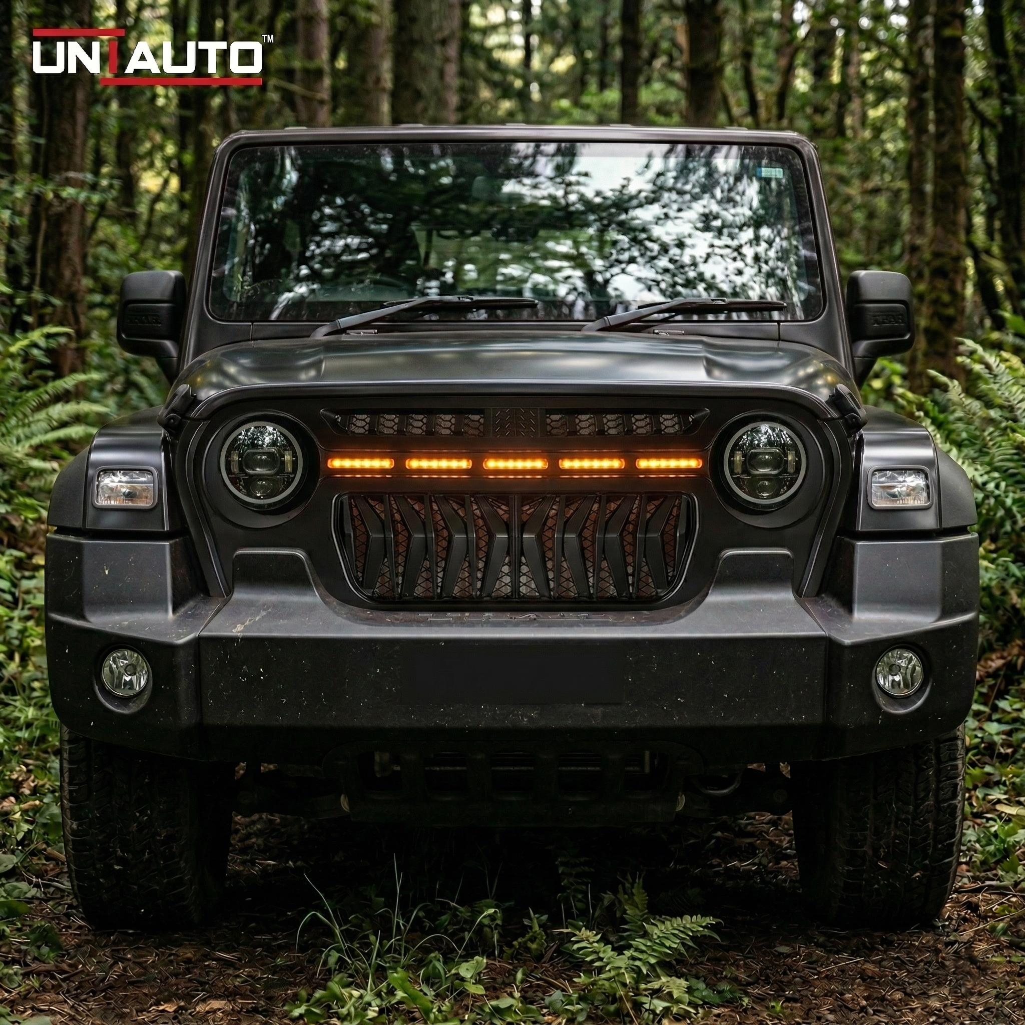 LED Type Imported Front Grille for Mahindra Thar 2020 Onwards | Premium DRL Integrated Design | Bold & Modern Upgrade