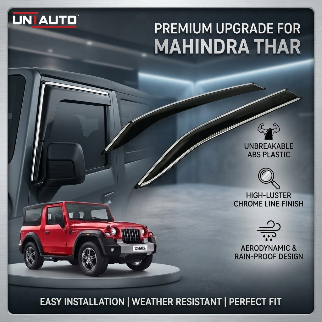 ABS Plastic Unbreakable Door visor with chrome Line for Mahindra Thar