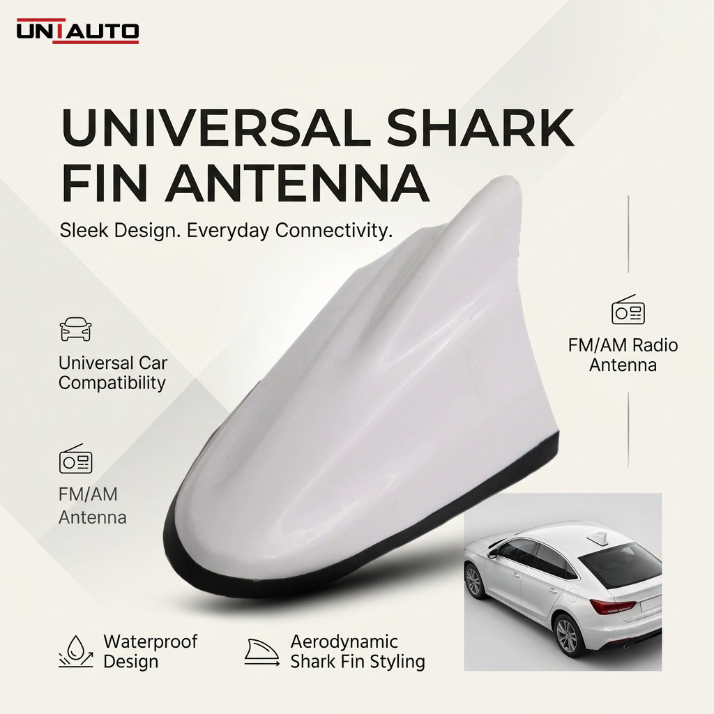UNIAUTO Universal Car Shark Fin Style Roof Mount - White - FM/AM Radio Antenna Aerial Waterproof Signal Decorative for Universal for All Car Models