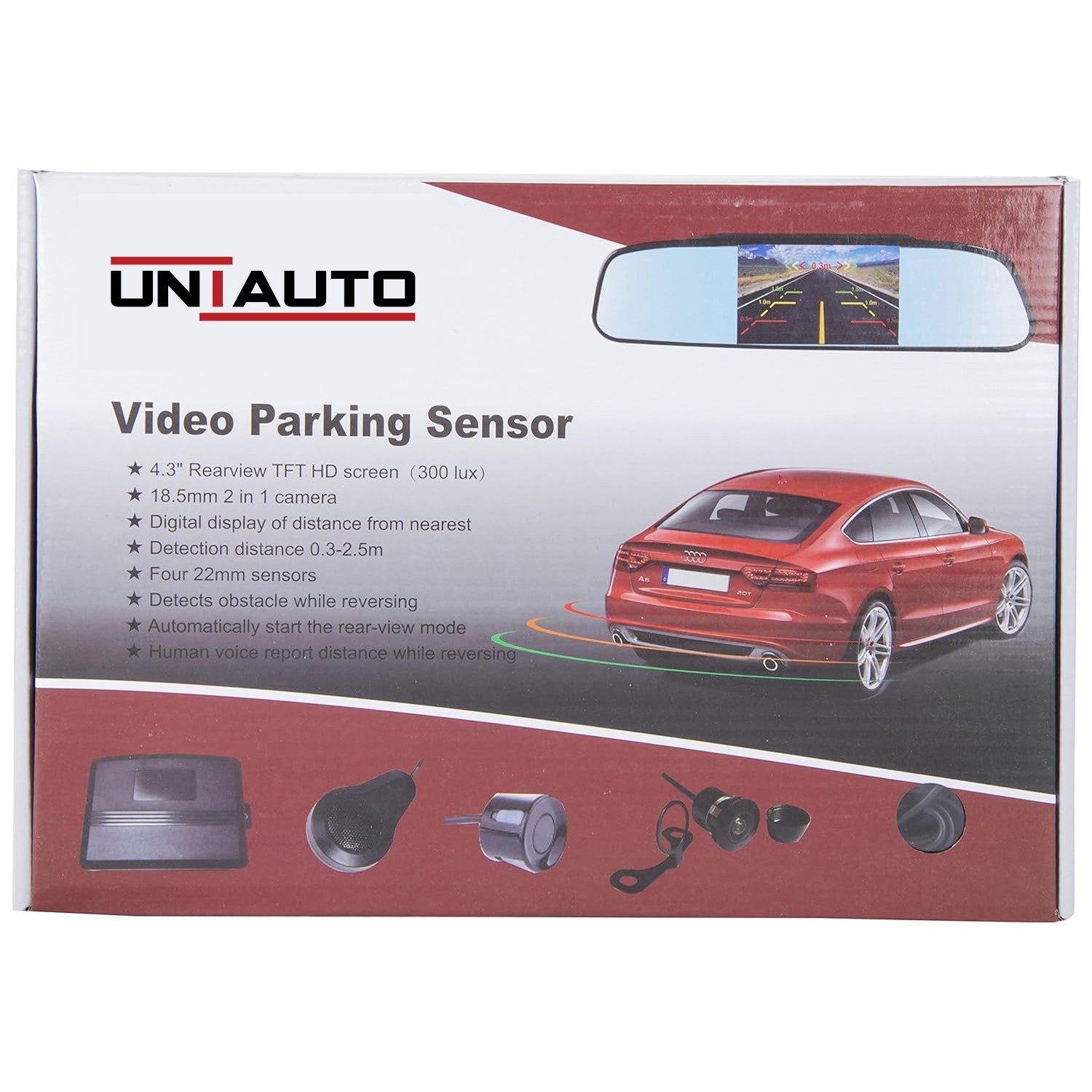 UNIAUTO Video Reverse Parking Sensor with Camera and IRVM Display – For Precision Parking