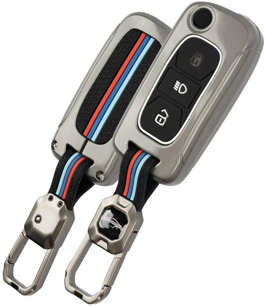 Metal Key Cover for Tata Tiago, Nexon, Altroz, Safari, Storme, Tigor, Punch, Hexa | 3 Button Flip Key